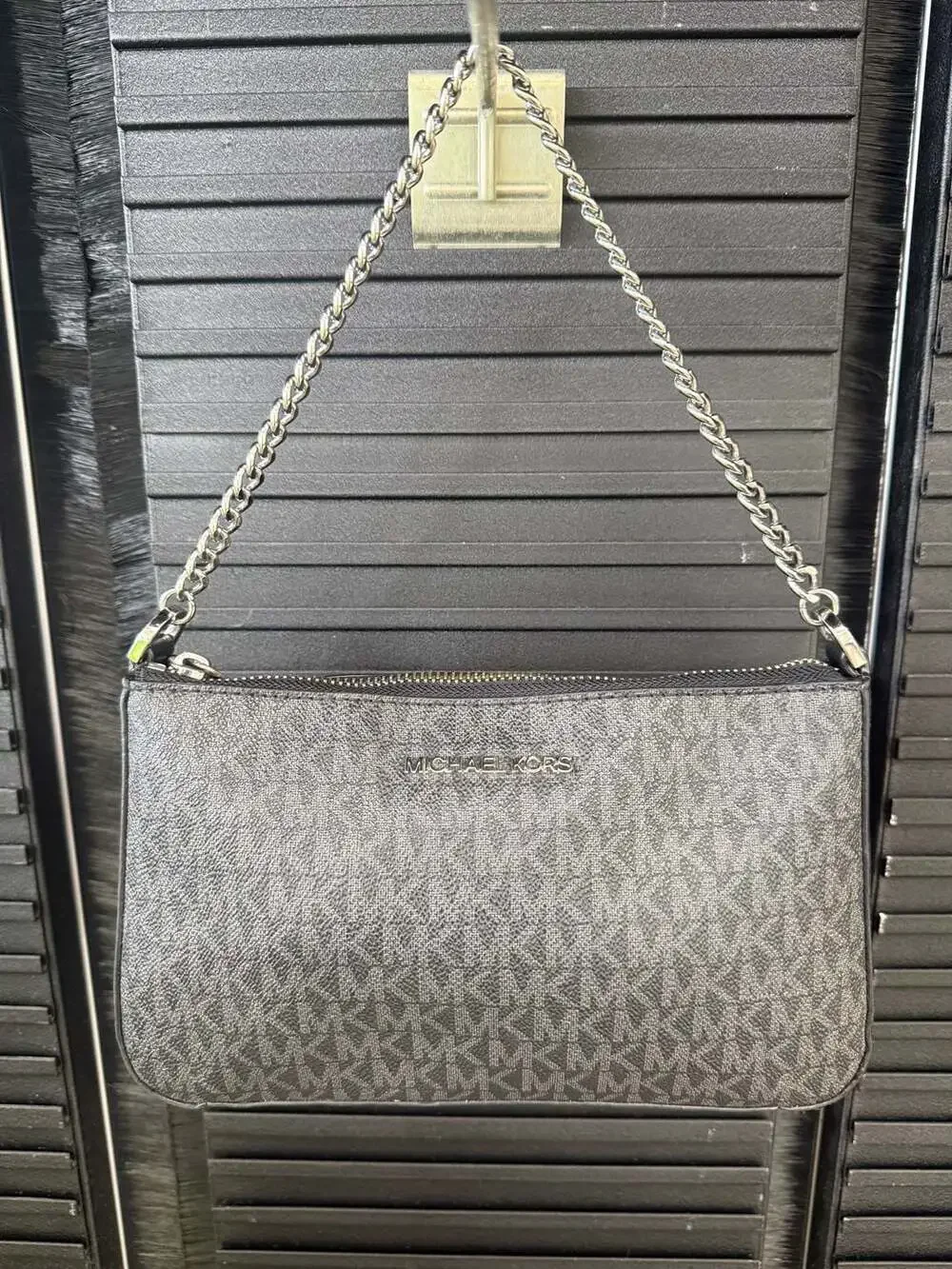 Michael Kors Jet Set Travel Logo Print Zip Pouch with Chain Strap